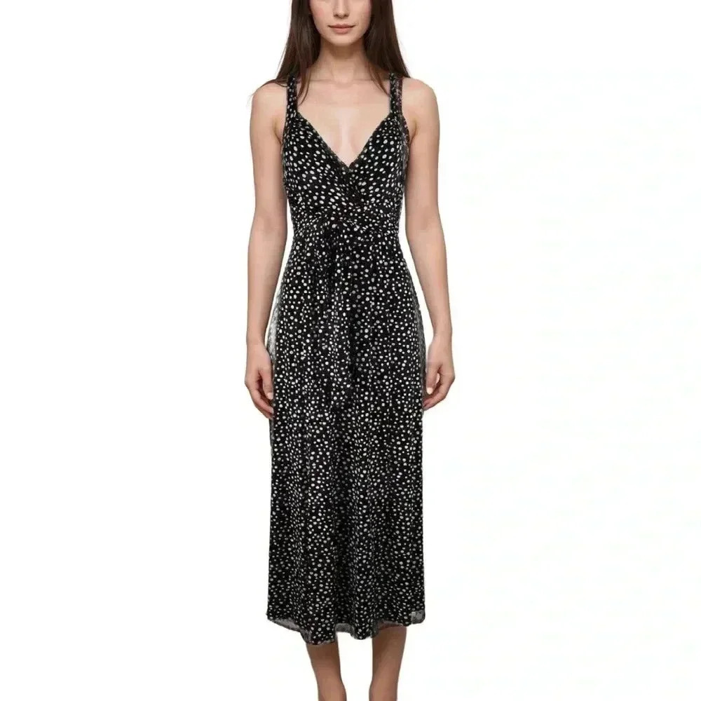 MaxMara Vintage Polka Dot Midi Dress Brown White Stretch Italy Size 38 Small